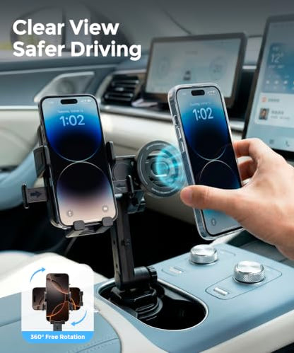 Dual Cup Holder Phone Mount for Car, MagSafe & Clamp Holder, Holds 2 Phones - color: Clamp & Magsafe
