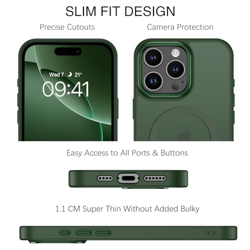 BENTOBEN Magnetic for iPhone 16 Pro Max Case,(Compatible with MagSafe) (Military Grade Drop Protection) Slim Translucent Matte Shockproof with Anti-Fingerprint Phone Case 6.9",Green - color: Green