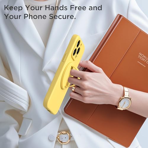 Upgraded Magnetic Phone Grip, Liquid Silicone Soft and Portable, Removable Finger Loop Ring Grip Holder for iPhone, Strong Magnetic Attraction, Compatible with MagSafe Phone Case, Yellow - color: Yellow