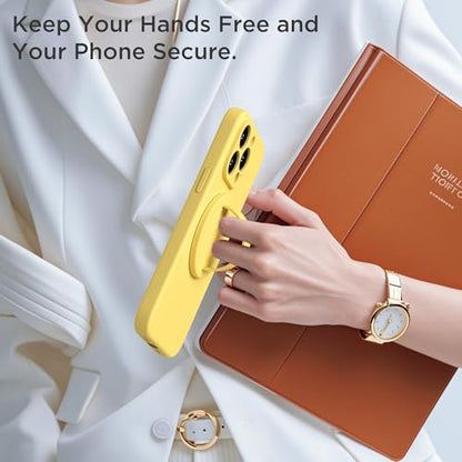 Upgraded Magnetic Phone Grip, Liquid Silicone Soft and Portable, Removable Finger Loop Ring Grip Holder for iPhone, Strong Magnetic Attraction, Compatible with MagSafe Phone Case, Yellow - color: Yellow