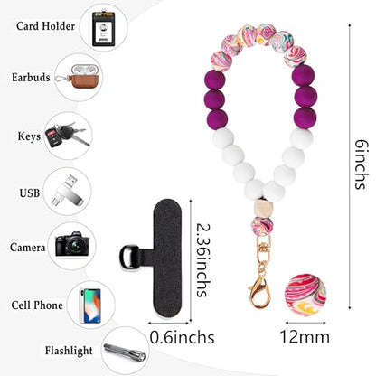 Silicone Beaded Phone Wrist Strap for Women, Elastic Wristlet - color: Plum