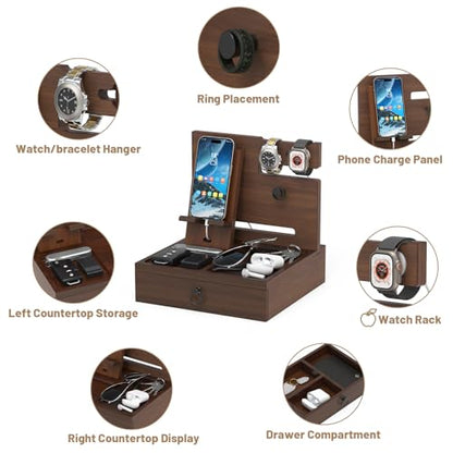Wood Phone Docking Station, Nightstand Organizer with Drawer - color: Elegant Walnut, size: Without charging station