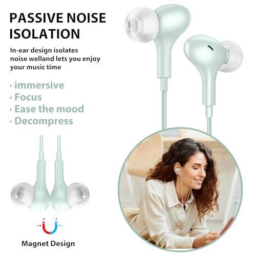ASKUBSKU Wired Earbuds 3.5mm Headphone for Chromebook PC School, Green - color: Green