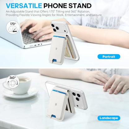 SHIELDON Genuine Leather for MagSafe Wallet Stand, 6 Card Holders, White - color: White