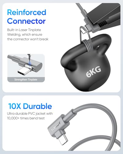 SUNGUY USB-C to USB-C Cable 10FT, 2-Pack Right Angle 60W PD Charger for iPhone 17/16/15 Pro Max, Galaxy S23/S22/S21/Z Fold 3/Note 20, MacBook Air/Pro, iPad Pro 2020 - Grey - color: Grey, size: 10ft