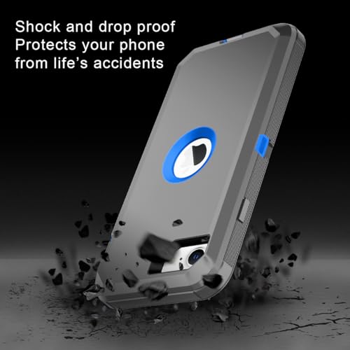 I-HONVA for iPhone SE 2022/2020 Case Built-in Screen Protector Shockproof Dust/Drop Proof 3 in 1 Full Body Rugged Heavy Duty Cover for Apple iPhone SE 3rd/2nd Gen 4.7,Grey/Blue - color: Grey/Blue