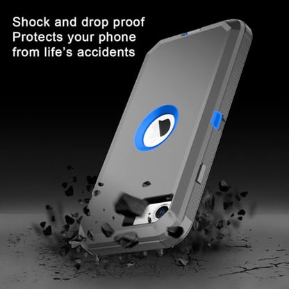I-HONVA for iPhone SE 2022/2020 Case Built-in Screen Protector Shockproof Dust/Drop Proof 3 in 1 Full Body Rugged Heavy Duty Cover for Apple iPhone SE 3rd/2nd Gen 4.7,Grey/Blue - color: Grey/Blue