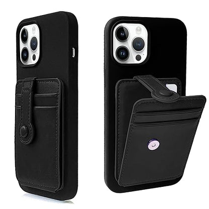 M-Plateau Phone Wallet Stick On, Card Holder With Elastic Magnetic Closure, Slim Phone Card Holder With Adhesive Compatible with iPhone 14 Case and Most Smartphone (Black) - color: Black