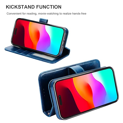 Bocasal Detachable Wallet Case Card Holder for iPhone 15 Pro Max Blue | RFID Blocking Kickstand Card Slots Holder PU Leather Magnetic Shockproof Wrist Strap Removable Flip Protective Cover 6.7 inch - color: Blue