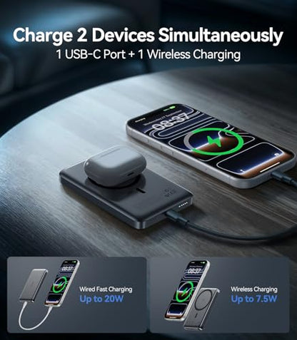 10,000mAh Portable Charger for iPhone, Ultra-Slim Magnetic Power Bank