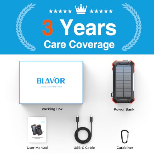 BLAVOR Solar Power Bank Built-in 27.5in Retractable Cable 20000mAh - color: Orange