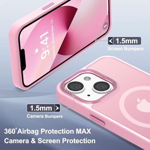 Newfuture Magnetic for iPhone 13/iPhone 14 Case Shockproof, Chalk Pink | Military Drop Protection, Slim Matte Anti-Fingerprint, Compatible with Magsafe, Camera Guard, Translucent Protective Cover - color: Chalk Pink, size: iPhone 13/iPhone 14 6.1inch