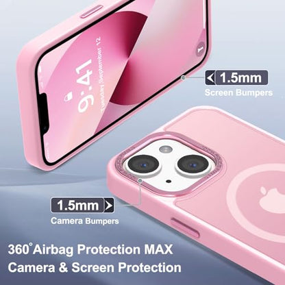 Newfuture Magnetic for iPhone 13/iPhone 14 Case Shockproof, Chalk Pink | Military Drop Protection, Slim Matte Anti-Fingerprint, Compatible with Magsafe, Camera Guard, Translucent Protective Cover - color: Chalk Pink, size: iPhone 13/iPhone 14 6.1inch