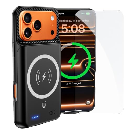 New 10000mAh Rechargeable Portable Battery Case with Wireless Charging Case Extend Battery Pack Charger Cover Compatible for iPhone 17 Pro Max (6.9 inch) Black - size: iPhone 17 Pro Max