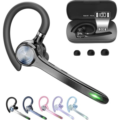 HEIBAS Bluetooth Headset, Wireless Earpiece with Mic for Work - color: Deep Gray