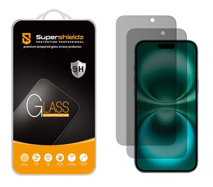 Supershieldz (2 Pack) (Privacy) Anti Spy Screen Protector Designed for iPhone 16 / iPhone 15 (6.1 inch) Tempered Glass, Anti Scratch, Bubble Free