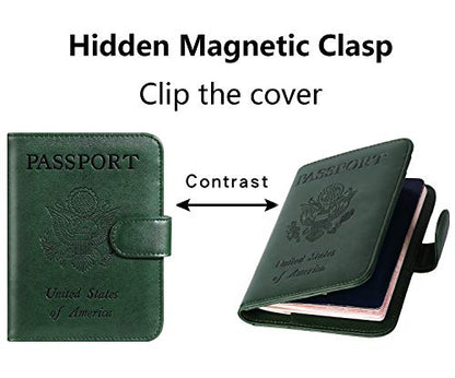 Passport Holder Cover Wallet RFID Blocking, Travel Essentials | Leather Card Case, Travel Accessories for Women Men, Atrovirens - color: Atrovirens