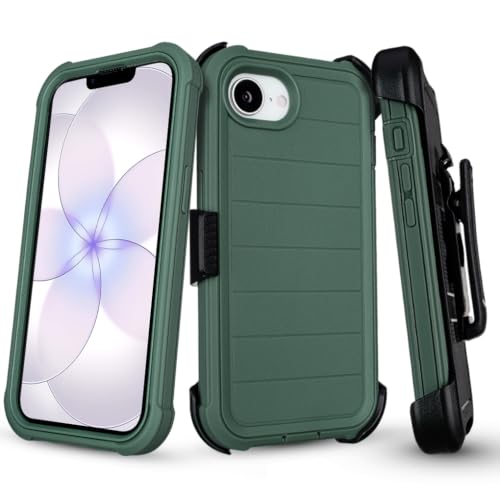Defender Phone Case for iPhone 17e Case with Clip Holster Kickstand Green | for iPhone 17 e Case Heavy Duty iPhone17e Phone Case Rugged 2 Layers of Sturdy,Anti-Drop for Case iPhone 17eCase Protective - color: Green