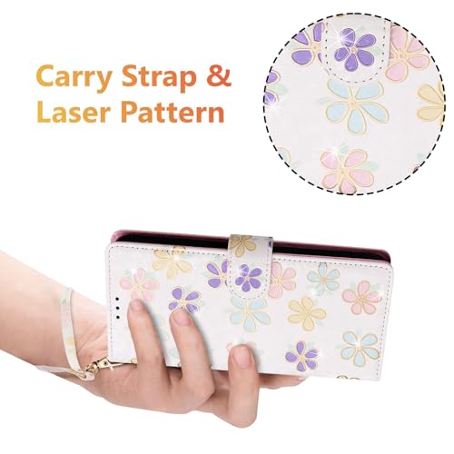 UEEBAI Wallet Case for Samsung Galaxy S23 Plus 5G, PU Leather Phone Case Kickstand RFID Blocking Flip Case Card Slots Wrist Strap Relief Engraved Pattern Magnetic Closure Folio Case - White Daisy - color: White Daisy, size: Samsung Galaxy S23 Plus 5G