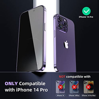 ruwa Privacy Screen Protector for iPhone 14 Pro [2-Pack][6.1 Inch] Display Tempered Glass Film with Easy Installation Frame, Ultra HD, 9H Hardness, Scratch Resistant, Case Friendly, Full Coverage - size: for iPhone 14 Pro-6.1 inch 2-Pack