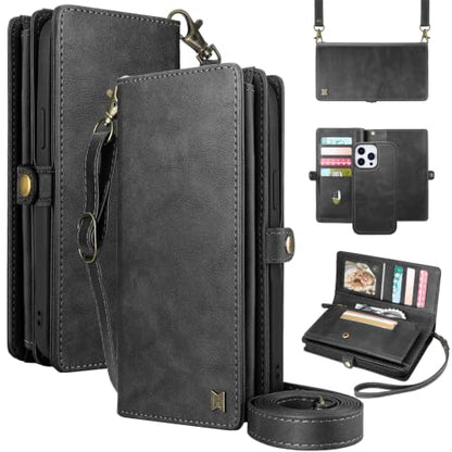 for Wallet Case Compatible with iPhone 15 Pro Max,Multi-Function Detachable 2 in 1 Magnetic iPhone 15ProMax Case Wallet,Flip Strap Zipper Card Holder Phone Case with Shoulder Strap(Darkgray) - color: DarkGray, size: iPhone 15 pro max