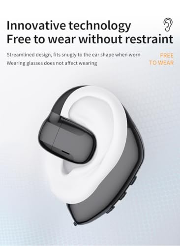 Single Bluetooth5.4 Phone Earpiece Earbud One Ear Piece 180° Left and Right Ears LED Display Open Ear Bud Air Conduction Earbuds Earless Out of Ear Headphones Wireless Headsets with Microphone Earhook