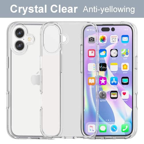 TENOC Phone Case Compatible with iPhone 16, Clear Case Anti-Yellowing Protective Bumper Hard Back Cover for 6.1 Inch - color: Clear Anti-Yellowing, size: iPhone 16