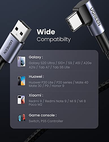 UGREEN Right Angle USB to USB C Cable, Fast Charging Cable, 10ft - size: 10FT
