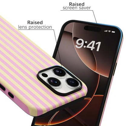 Skyseaco Compatible with iPhone 14 Pro Max Case with MagSafe, Cute Striped Phone Case for Women Girls, Soft TPU + Hard PC Dual Layer Shockproof Glossy Protective Cover, Pink and Yellow - color: Pink and Yellow, size: iPhone 14 Pro Max