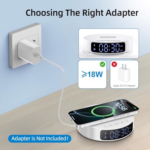 25W Max Fast Wireless Charger with Alarm Clock,Wireless Charging Pad - color: White pad