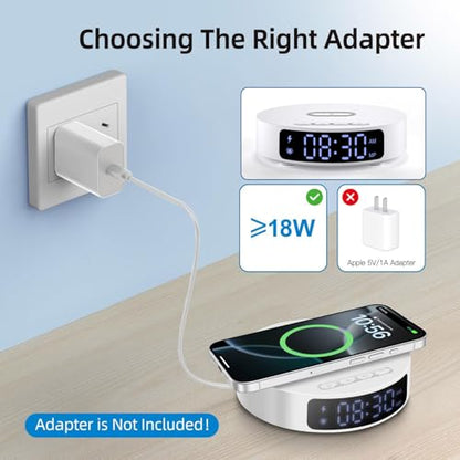 25W Max Fast Wireless Charger with Alarm Clock,Wireless Charging Pad - color: White pad