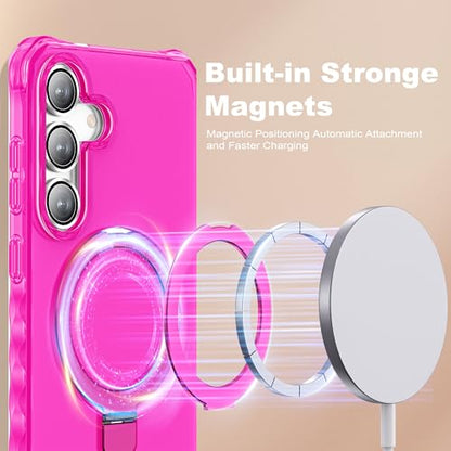 Compatible with Samsung Galaxy S24/S25 Case 6.2'' Cute Wavy Frame with Magnetic Stand [Compatible with Mag-Safe] Military-Grade Translucent Phone Case for Women Girls, Hot Pink - color: Hot Pink, size: Samsung Galaxy S24 /Samsung Galaxy S25