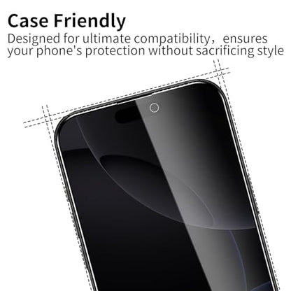 3 Pack Privacy Anti Spy Screen Protector for iPhone 16,Tempered Glass Film, Case Friendly, 9H Hardness, Scratch-proof, Ultra Resistant, Bubble Free