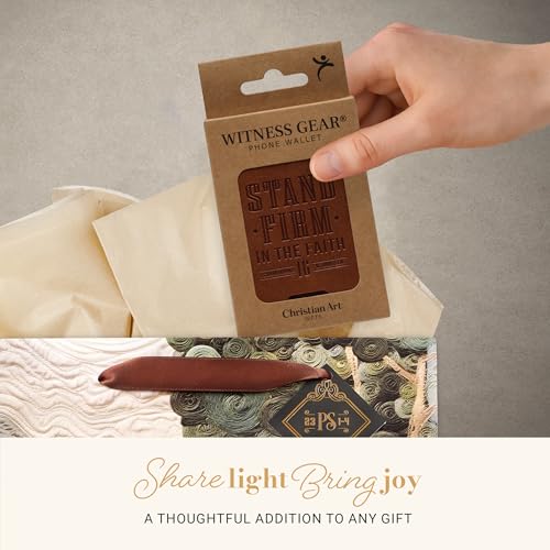 Christian Art Gifts Magnetic Phone Wallet, Stand Firm Bible Verse, Honey Brown Faux Leather, MagSafe Wallet Stand, Snap Closure, 3.9" x 2.5" - color: Brown Snap Closure/Stand Firm