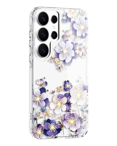 Flower Clear Case for Samsung S26 Ultra, Stylish & Durability Floral Pattern Cover, TPU Bumper Shockproof + PC Protective, Cute, Slim & Lightweight for Galaxy S26 Ultra Case (Purple) - color: Purple, size: for Galaxy S26 Ultra 6.9 Inch