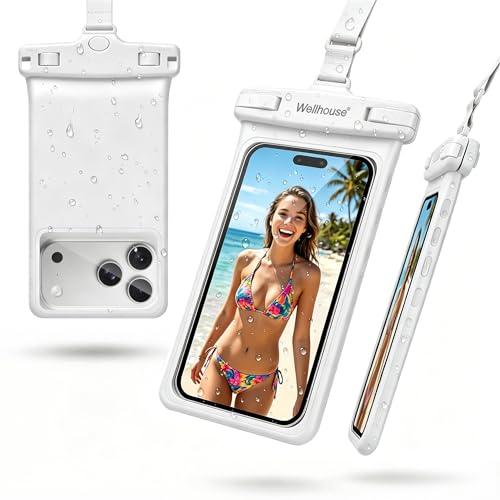 wellhouse Waterproof Phone Pouch, Waterproof Phone Case for iPhone 16 15 14 13 12 Pro Max XS Samsung, IPX8 3D Cellphone Dry Bag Beach Essentials (1 Pack - White7.0, 7 inch) - color: 1 Pack - White7.0"