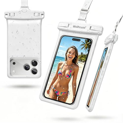 wellhouse Waterproof Phone Pouch, Waterproof Phone Case for iPhone 16 15 14 13 12 Pro Max XS Samsung, IPX8 3D Cellphone Dry Bag Beach Essentials (1 Pack - White7.0, 7 inch) - color: 1 Pack - White7.0"