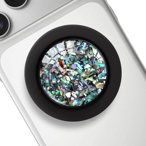 Clear Crystal Natural Sea Shell Mother of Pearl Magnetic Phone Grip Compatible with Magsafe，Collapsible Mobile Phones Stand Holder for Smartphone Tablet Cell Phone Accessory - Green Small Fragments - color: Green Small fragments