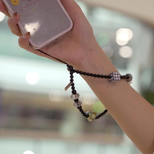 Elegant black bow beaded mobile phone charm -Stylish and lovely mobile wrist strap, cute accessories charm - Perfect for iPhone - style: Black round bead