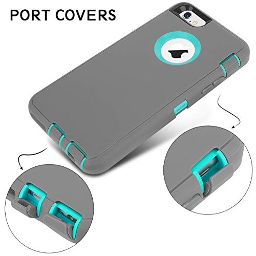 MAXCURY for iPhone 6 Case iPhone 6s Case Heavy Duty Shockproof 3 in 1 Soft Silicone Rubber + Hard PC Bumper Cove with Built-in Plastic Screen Protector - Grey and Light Blue - color: Gray/Lgiht Blue