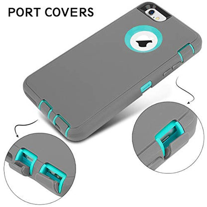 MAXCURY for iPhone 6 Case iPhone 6s Case Heavy Duty Shockproof 3 in 1 Soft Silicone Rubber + Hard PC Bumper Cove with Built-in Plastic Screen Protector - Grey and Light Blue - color: Gray/Lgiht Blue