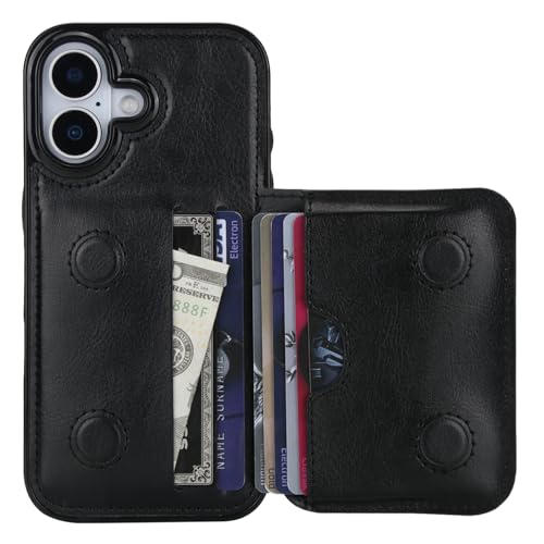 KIHUWEY Compatible with iPhone 17 Wallet Case Credit Card Holder, Premium Leather Kickstand Flip Hidden Magnetic Clasp Durable Shockproof Protective Cover for iPhone 17 6.3 inch (Black) - color: Black