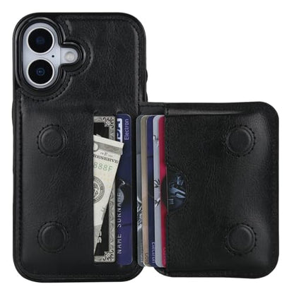 KIHUWEY Compatible with iPhone 17 Wallet Case Credit Card Holder, Premium Leather Kickstand Flip Hidden Magnetic Clasp Durable Shockproof Protective Cover for iPhone 17 6.3 inch (Black) - color: Black