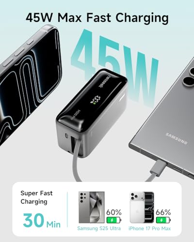 Ultra Mini Portable Charger, 10000mAh 45W Fast Charging Power Bank