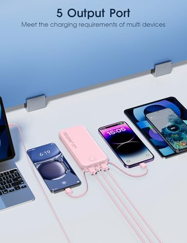 Nusyddy Portable Charger 10000mAh Fast Charging w/Built-in Wall Plug Pink - color: Pink