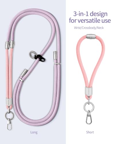 3 in 1 Luxury Phone Lanyard, Adjustable Crossbody Neck Strap & Short Wrist Strap, Anti-Lost Anti-Theft Detachable Phone Chain, Versatile Shoulder Phone Sling for All Cell Phones - color: Pink+pruple