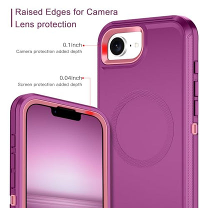 I-HONVA for iPhone 16e Case [Compatible with MagSafe] Shockproof 3-Layer Full Body Protection [Without Screen Protector] Rugged Heavy Duty Cover Case for Apple iPhone 16e 6.1",Purple/Pink - color: Purple/Pink