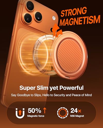 andobil [2026 Ultra-Thin] Magnetic Phone Ring Grip for MagSafe, Orange - color: Orange Carbon Fiber