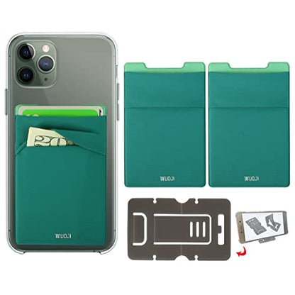 RFID Blocking Phone Card Wallet - Double Secure Pocket - Ultra-Slim Self Adhesive Credit Card Holder Card Sleeves Phone Wallet Sticker All Smartphones (Bluegre)-2PC - color: Bluegre