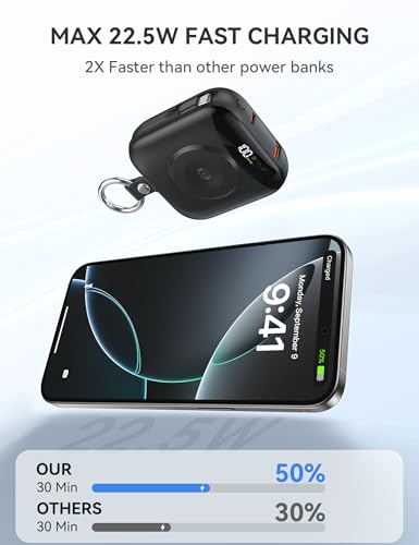 citicr Portable Charger 10000mAh w/Built-in Cables & iWatch Charger Black - color: Black
